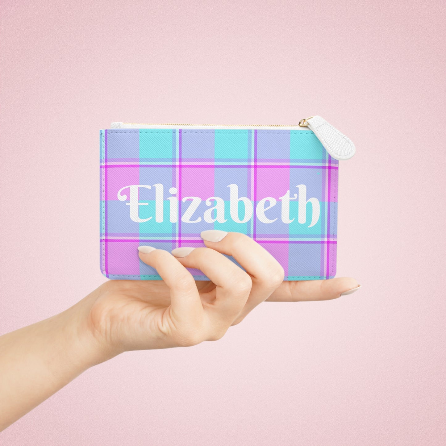 Personalized Mini Clutch Bag in Pastel Plaid, Fashion Accessory, Gift for Her, Stylish Organizer, Birthday Gift, Summer Essentials - Celtic Scents