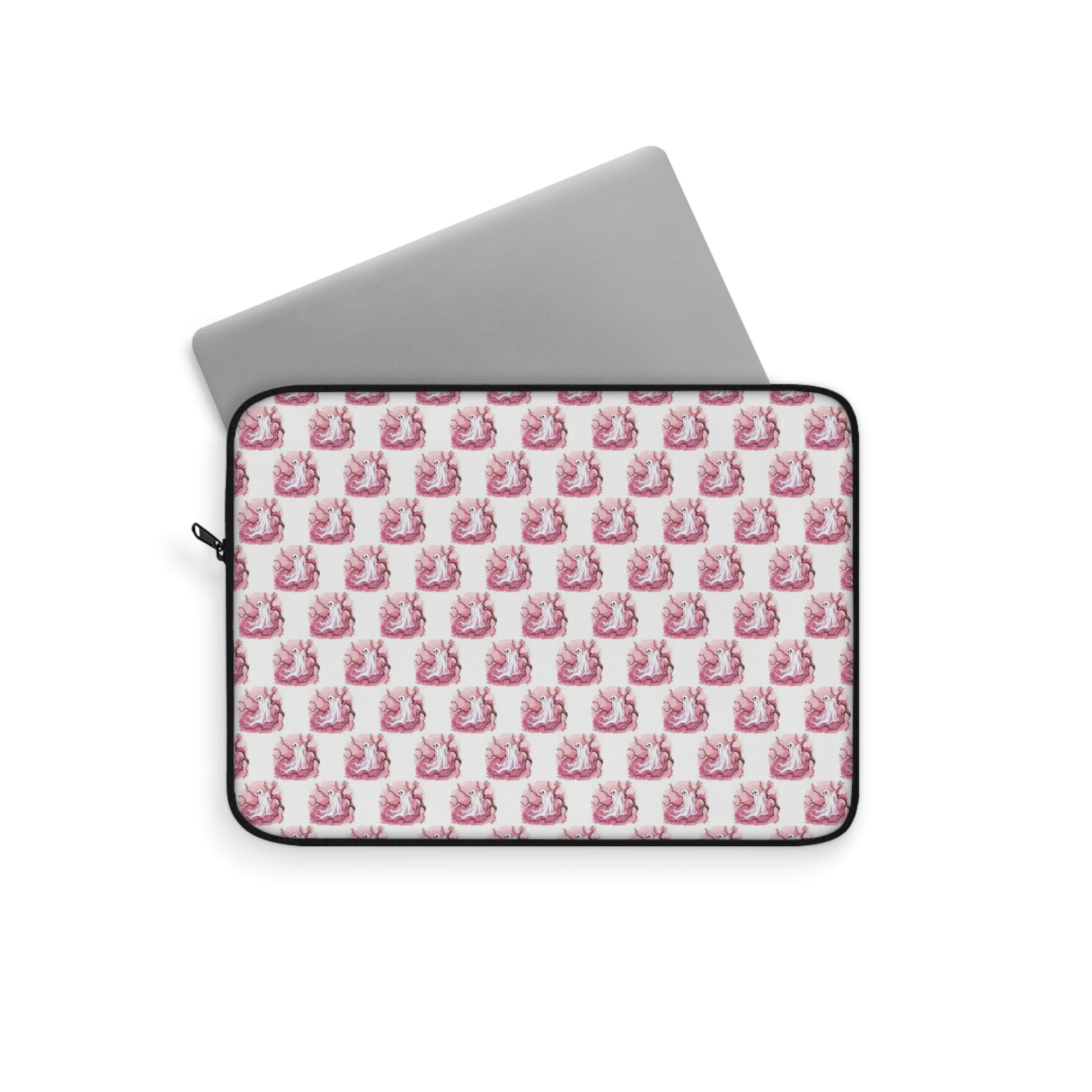 Charming Pink Ghost Laptop Sleeve, Cute Tech Accessory, Gift for Students, Colorful Electronics Cover, Fantasy-themed Sleeve - Celtic Scents