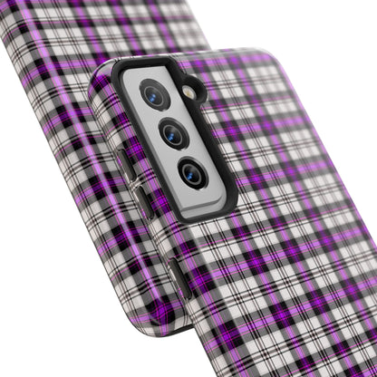 Stylish Tough Phone Case, Purple Plaid Protective Cover, Cute Gift for Teens, Cell Phone Accessory, Trendy Tech