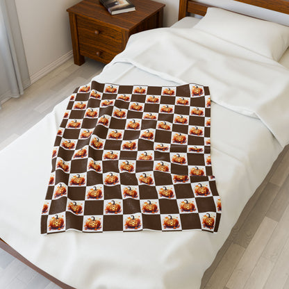 Cozy Pumpkin Check Velveteen Blanket | Fall Decor, Autumn Gift, Halloween Throw, Snuggle Blanket, Home Comfort - Celtic Scents