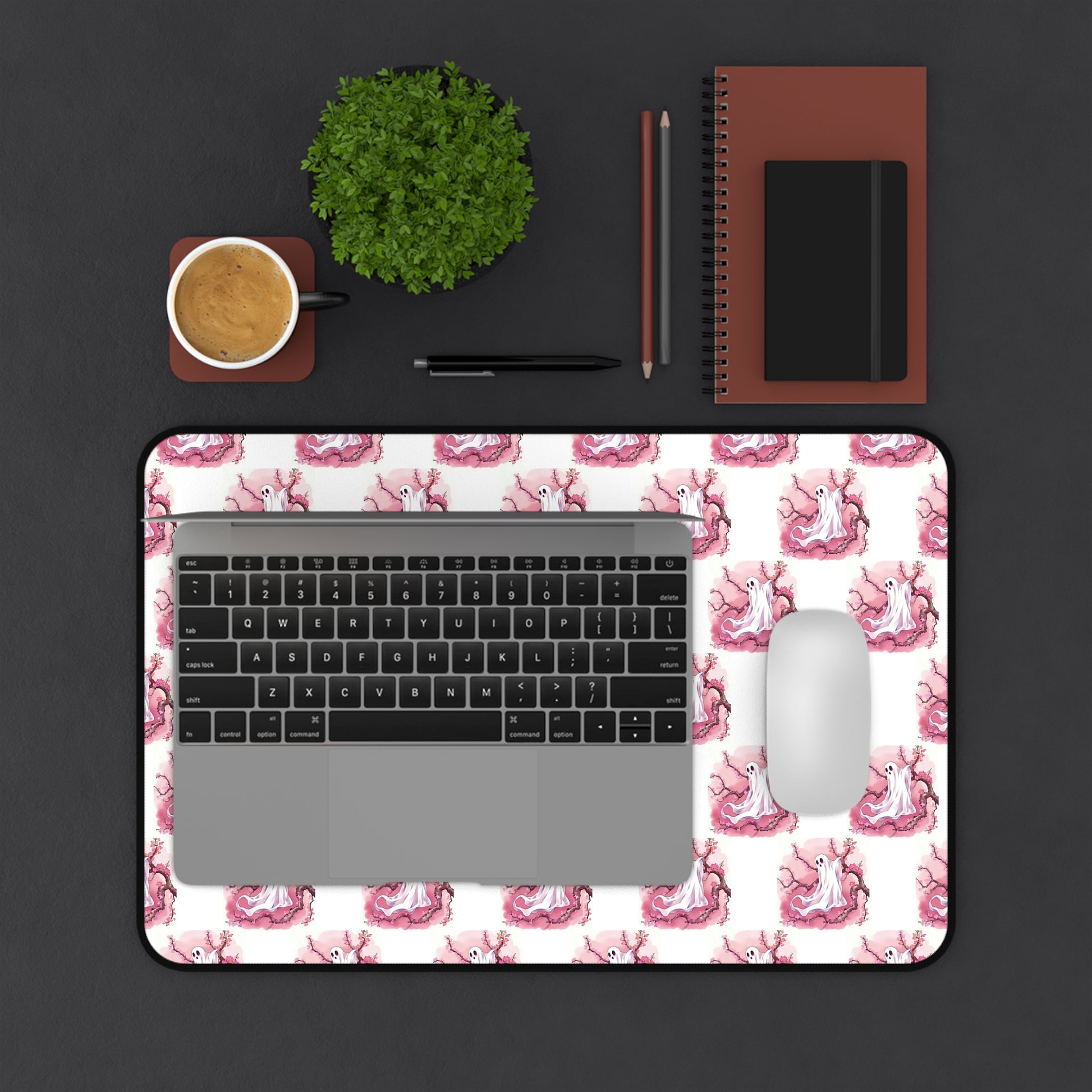 Whimsical Pink Ghost Desk Mat with Playful Design - Perfect for Home Office, Gifts, or Decor - Celtic Scents