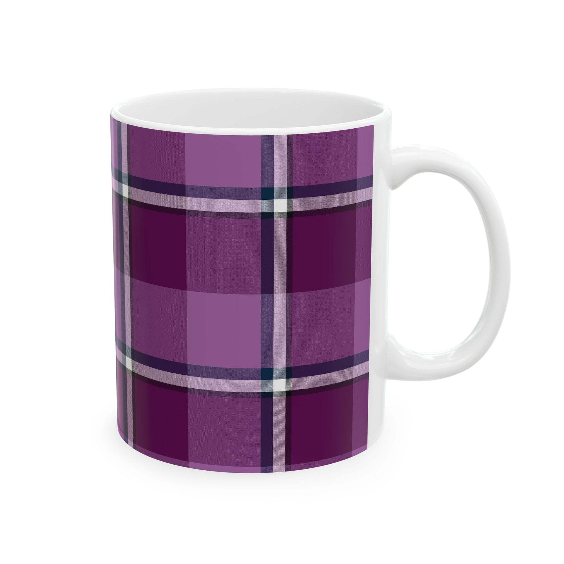 Cozy Plum Plaid Ceramic Mug - Perfect for Home, Gift for Coffee Lovers, Seasonal Decor, Tea Drinkers, Cozy Evenings - Celtic Scents