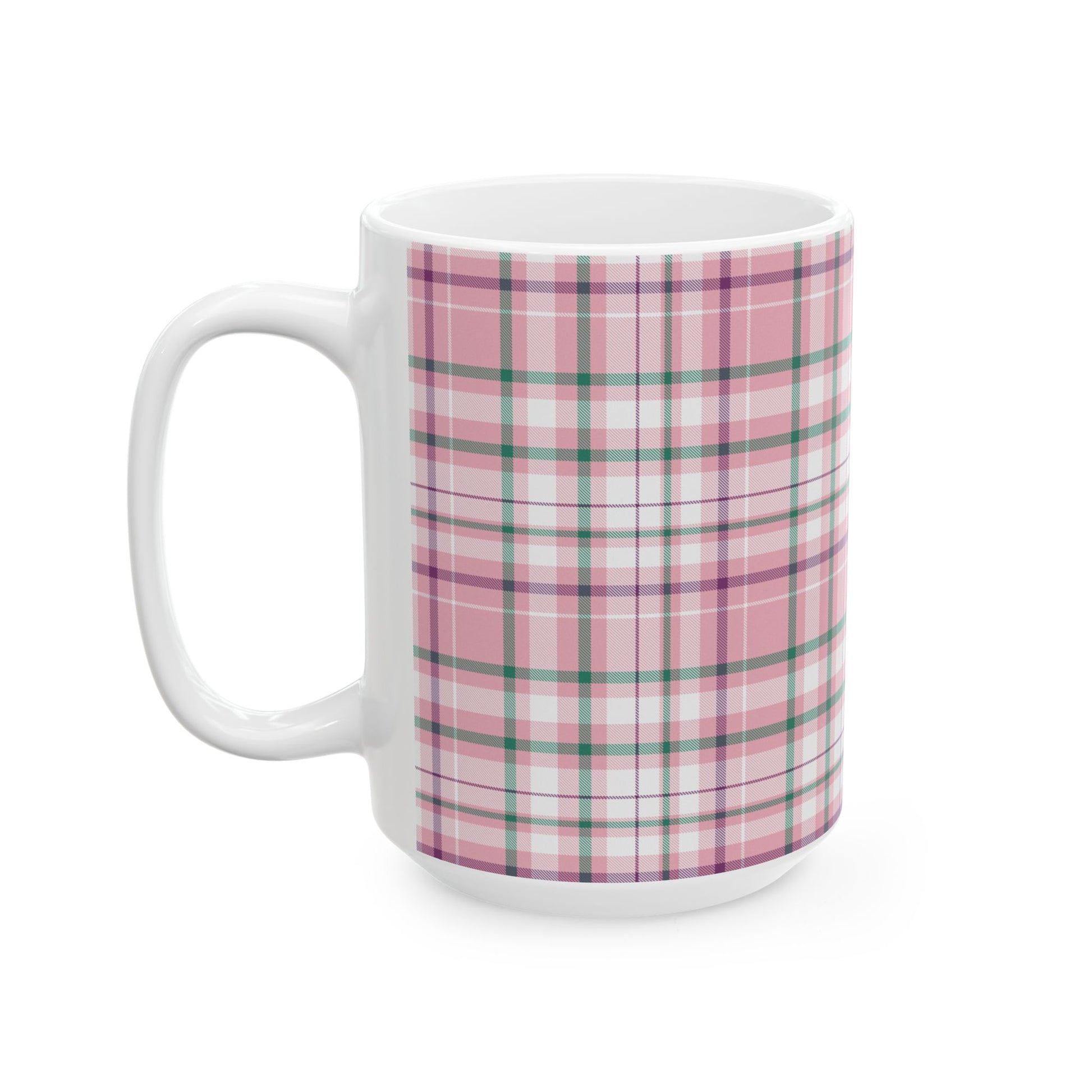 Cozy Multi Pink Plaid Mug | 11oz, 15oz Coffee Cup | Perfect for Autumn, Home Decor, Gift for Friends and Family, Warm Beverage Enjoyment - Celtic Scents