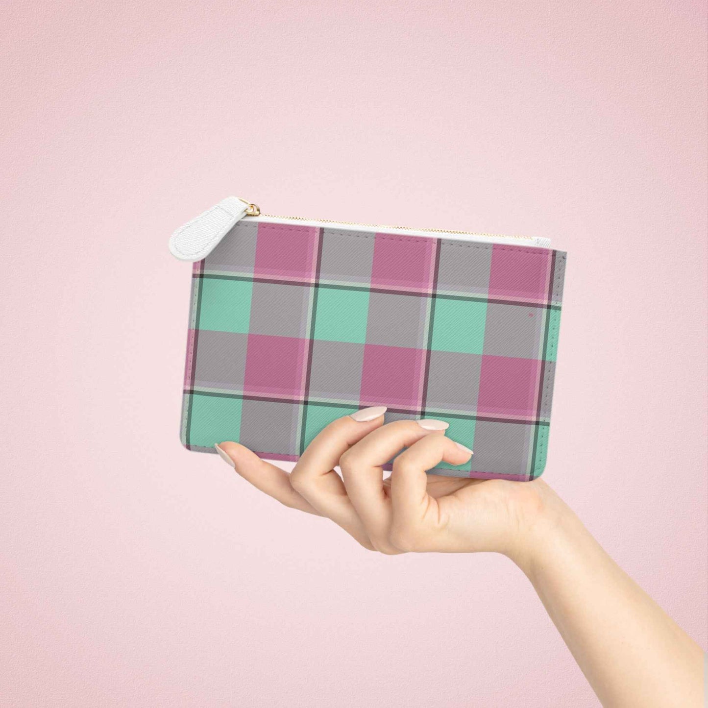 Personalized Plaid Mini Clutch Bag, Stylish Handbag, Gift for Her, Everyday Use, Travel Organizer, Makeup Pouch