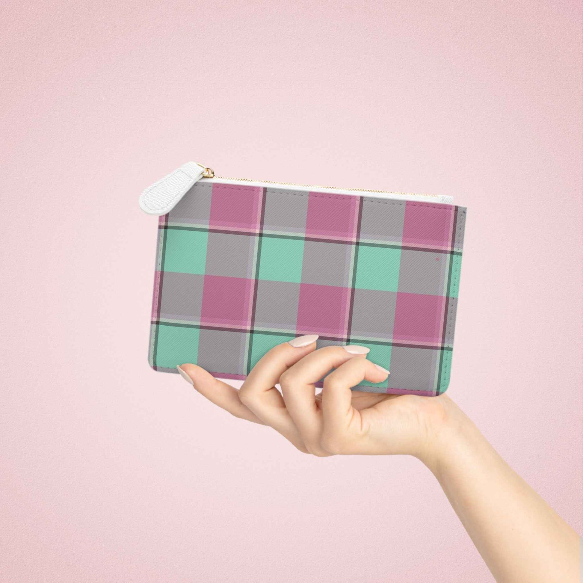 Personalized Plaid Mini Clutch Bag, Stylish Handbag, Gift for Her, Everyday Use, Travel Organizer, Makeup Pouch