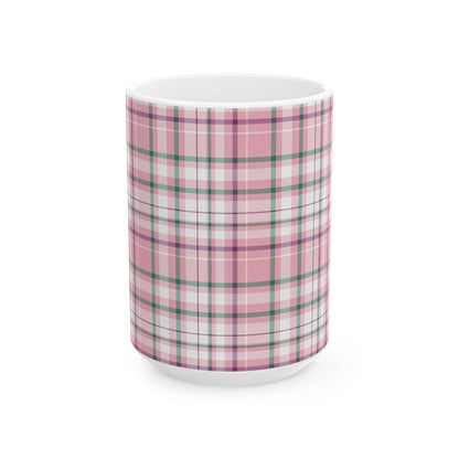 Cozy Multi Pink Plaid Mug | 11oz, 15oz Coffee Cup | Perfect for Autumn, Home Decor, Gift for Friends and Family, Warm Beverage Enjoyment - Celtic Scents