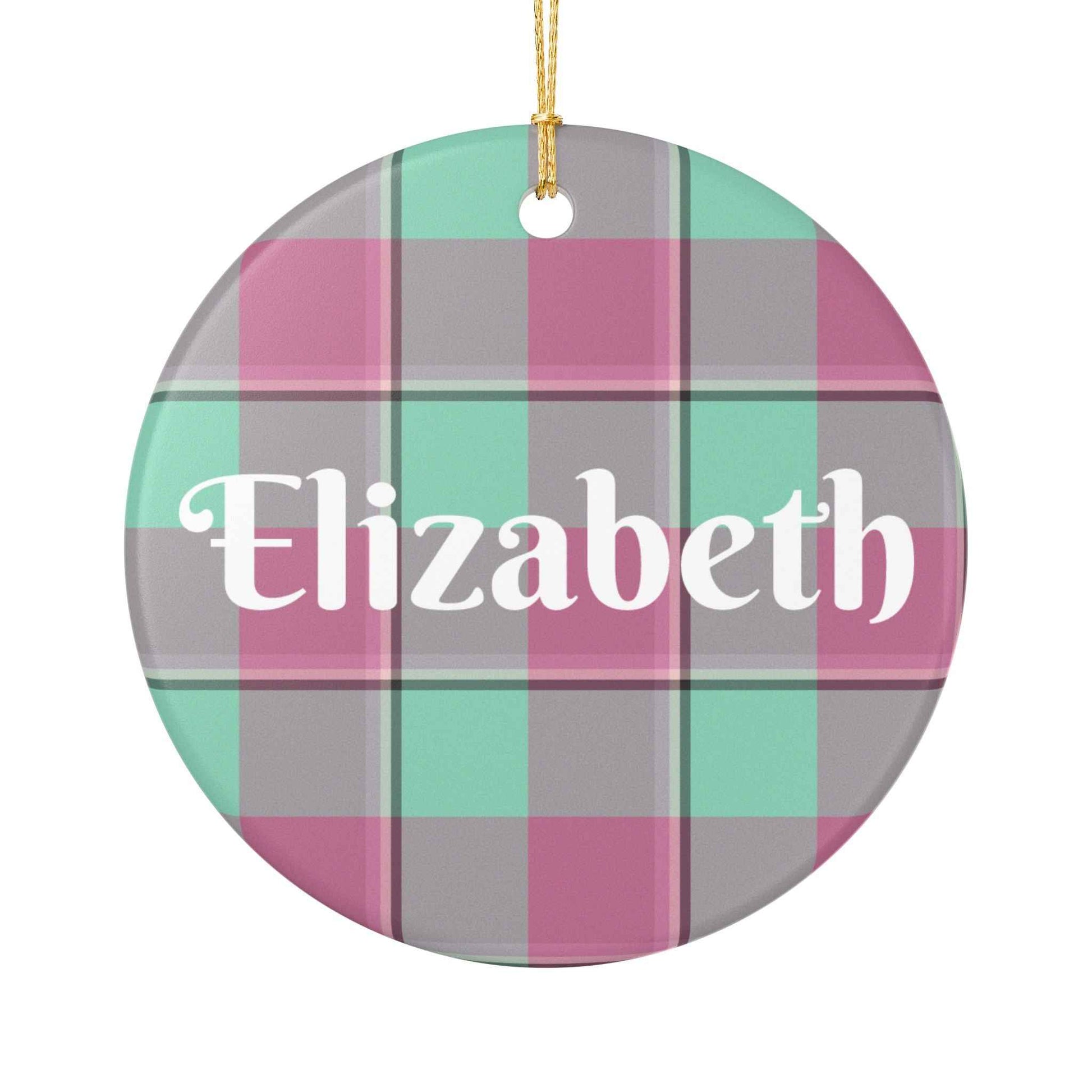 Personalized Ceramic Ornament, Custom Name Decoration, Holiday Gift, Home Decor, Plaid Design, Festive Keepsake
