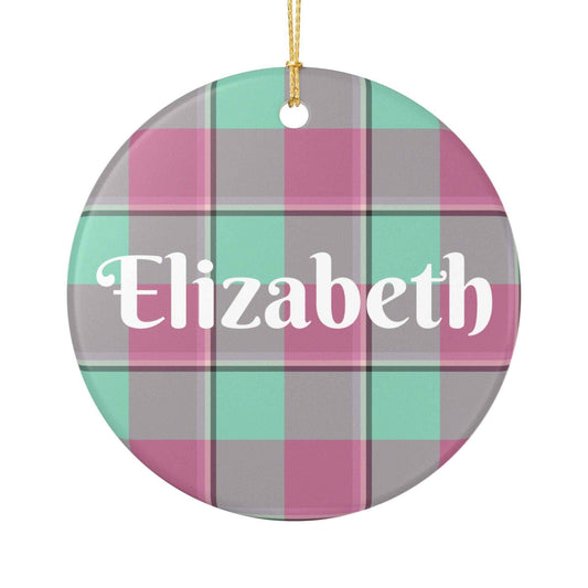 Personalized Ceramic Ornament, Custom Name Decoration, Holiday Gift, Home Decor, Plaid Design, Festive Keepsake