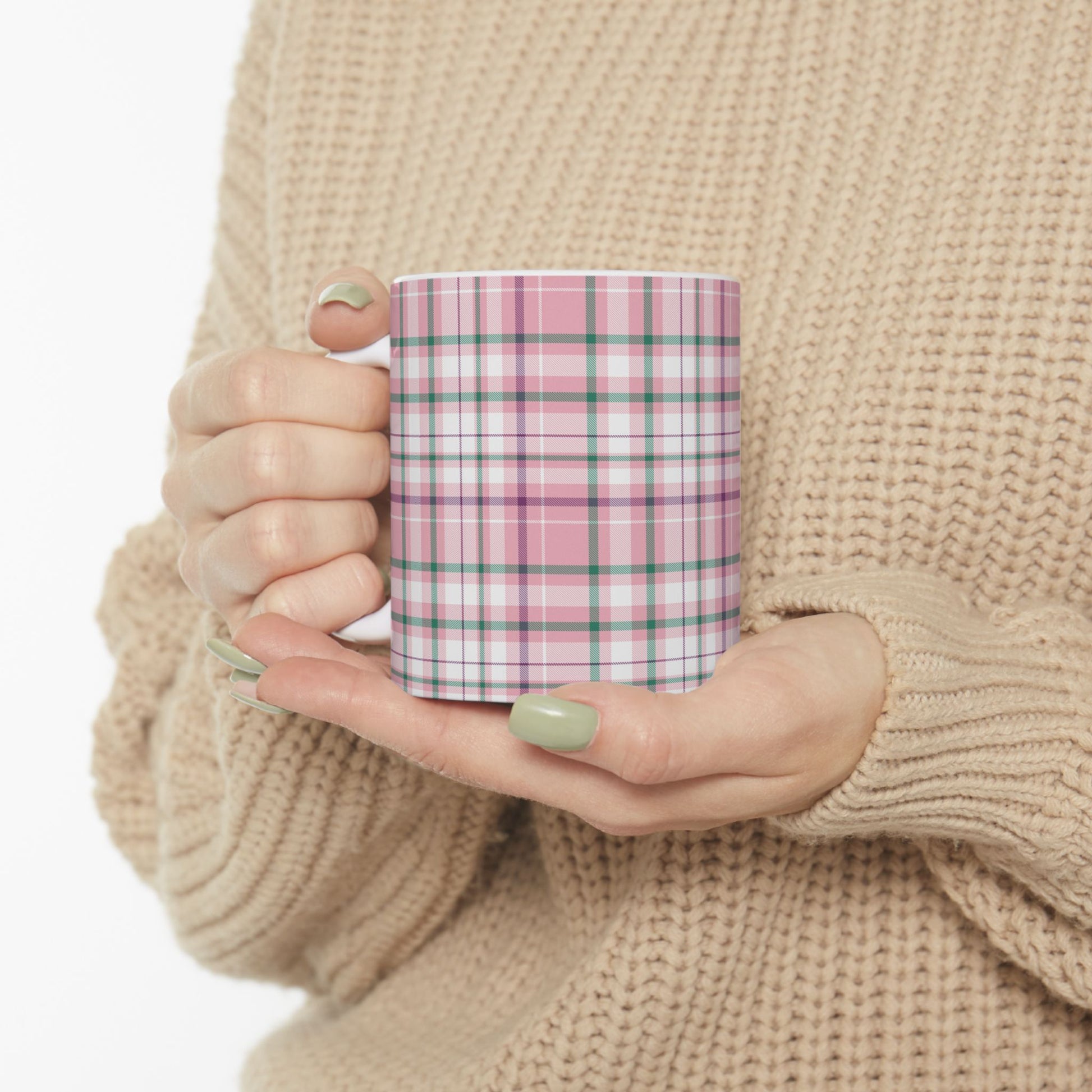 Cozy Multi Pink Plaid Mug | 11oz, 15oz Coffee Cup | Perfect for Autumn, Home Decor, Gift for Friends and Family, Warm Beverage Enjoyment - Celtic Scents