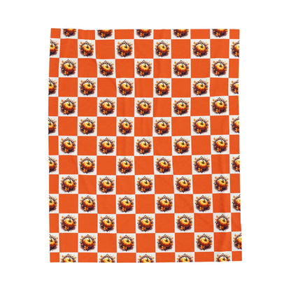 Vibrant Pumpkin Checkered Pattern Velveteen Plush Blanket, Cozy Home Decor, Gift for Her, Nursery Throw, Autumn Style - Celtic Scents