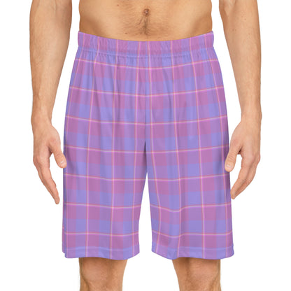 Trendy Pink Plaid Basketball Shorts, Casual Summer Wear, Athleisure, Comfy Workout Gear, Gift for Sports Lovers - Celtic Scents