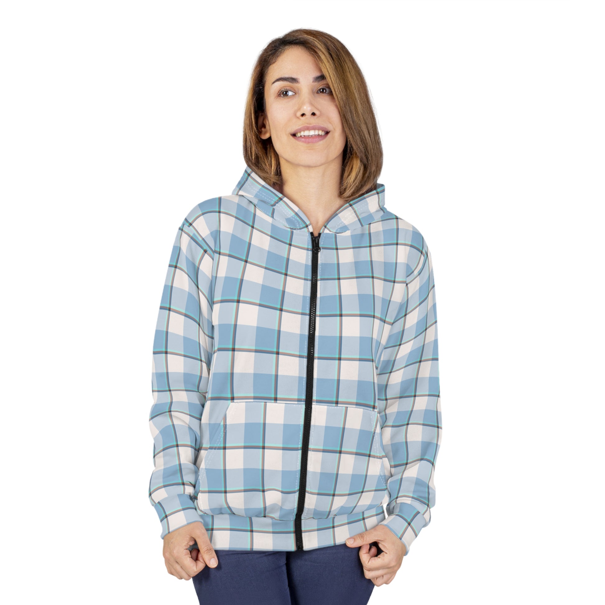 Blue Checkered Unisex Zip Hoodie, Cozy Streetwear for All, Stylish Workout Hoodie, Ideal Gift for Birthdays, Casual Outfits - Celtic Scents