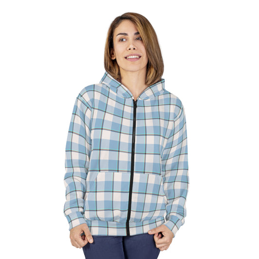 Blue Checkered Unisex Zip Hoodie, Cozy Streetwear for All, Stylish Workout Hoodie, Ideal Gift for Birthdays, Casual Outfits - Celtic Scents