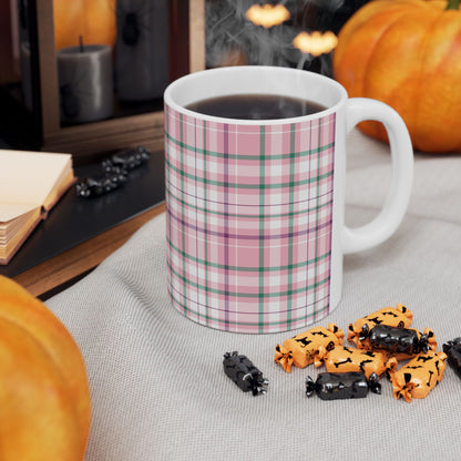 Cozy Multi Pink Plaid Mug | 11oz, 15oz Coffee Cup | Perfect for Autumn, Home Decor, Gift for Friends and Family, Warm Beverage Enjoyment - Celtic Scents