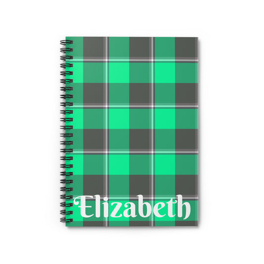 Personalized Green Plaid Spiral Notebook, Stylish School Journal, Cute Stationery, Gift for Students, Back to School Essentials - Celtic Scents