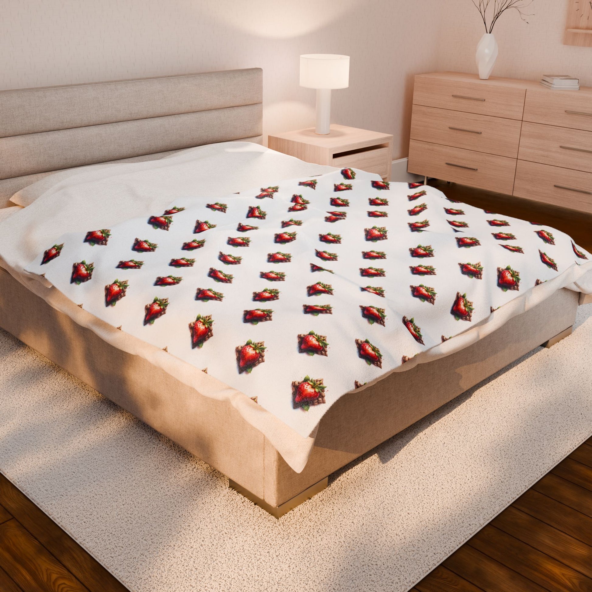 Strawberry Design Velveteen Plush Blanket | Cozy Gift for Home, Soft Blanket for Winter, Holiday Decor, Bedroom Accessory, Comfortable Throw - Celtic Scents