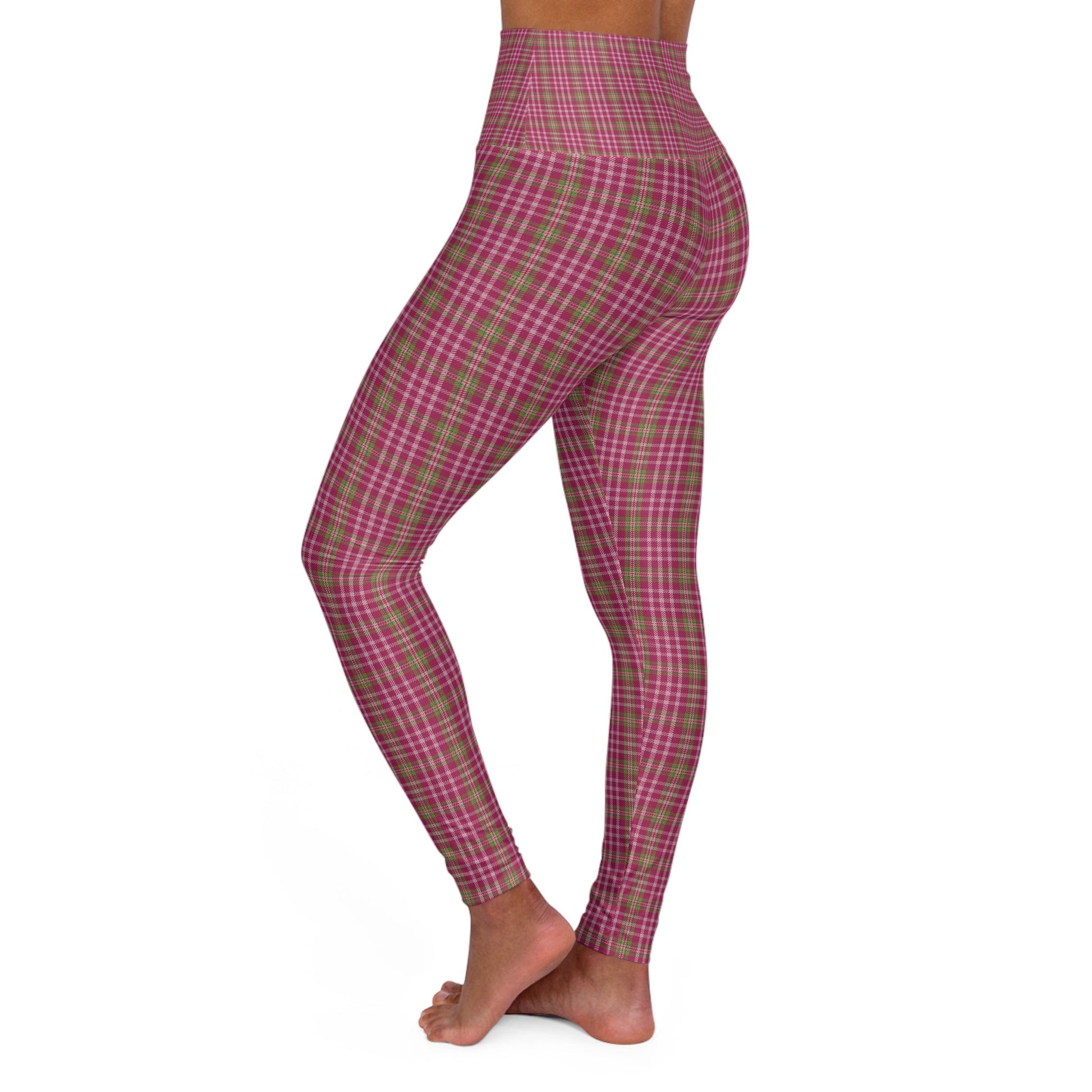 Trendy Pink Plaid High Waisted Yoga Leggings, Comfortable Workout Leggings, Stylish Activewear, Fitness Apparel, Casual Athleisure Clothing - Celtic Scents