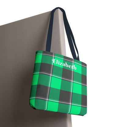 Personalized Green Plaid Tote Bag, Custom Shopping Bag, Eco-Friendly Gift, Beach Bag, Everyday Handbag, Travel Tote - Celtic Scents