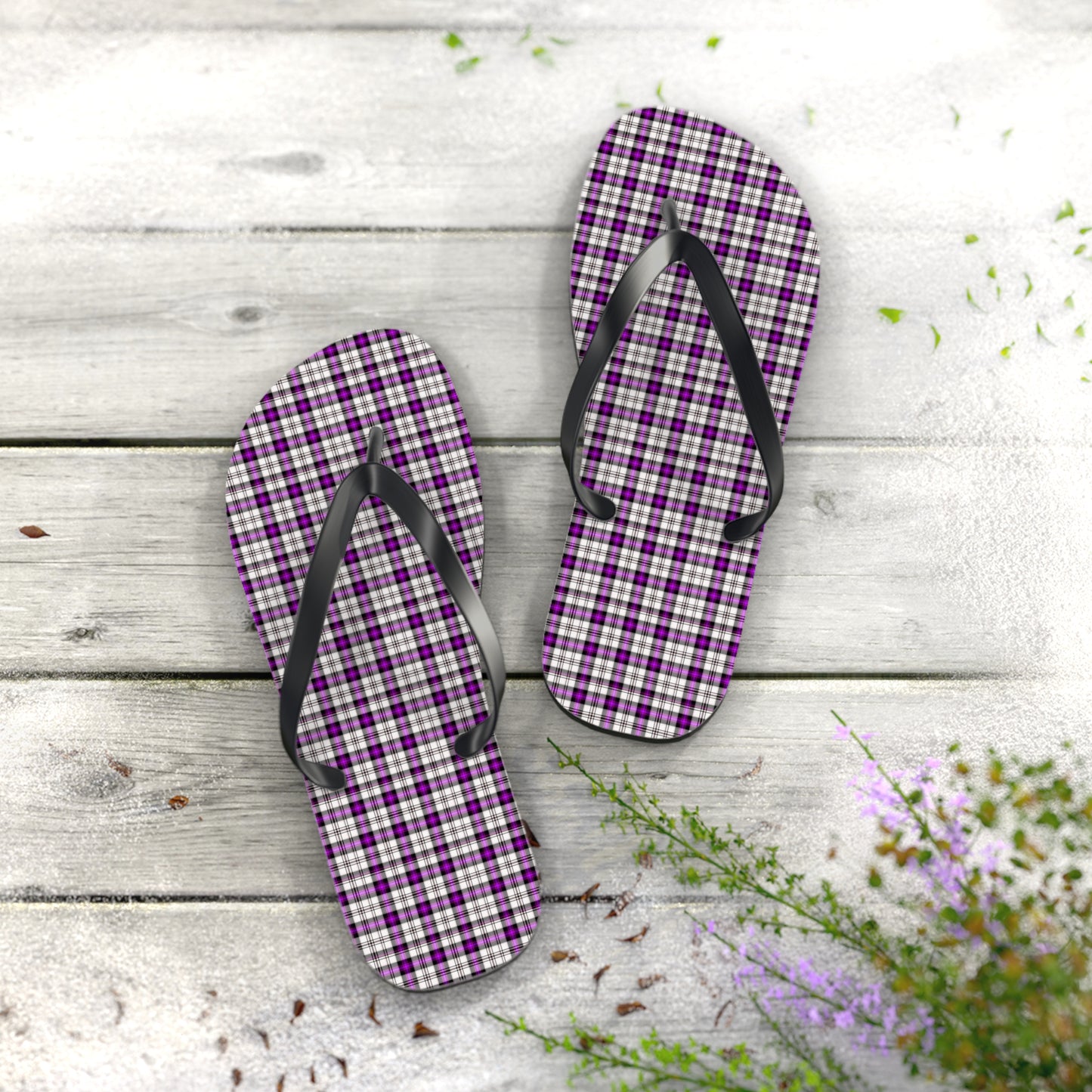 Plaid Flip Flops for Summer Vibes, Beach Wear, Poolside Relaxation, Casual Outings, Gift for Her - Celtic Scents