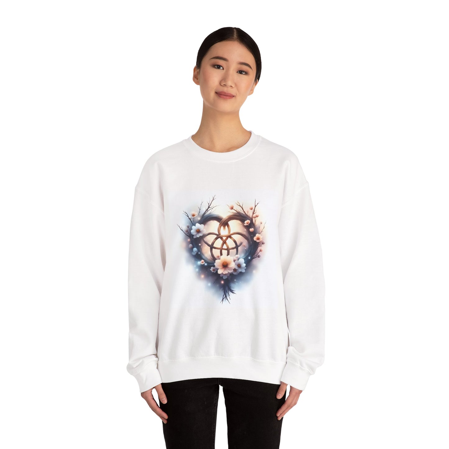 Floral Heart Crewneck Sweatshirt | Cozy Unisex Gift for Nature Lovers, Casual Wear, Spring Fashion, Eco-Friendly Style - Celtic Scents
