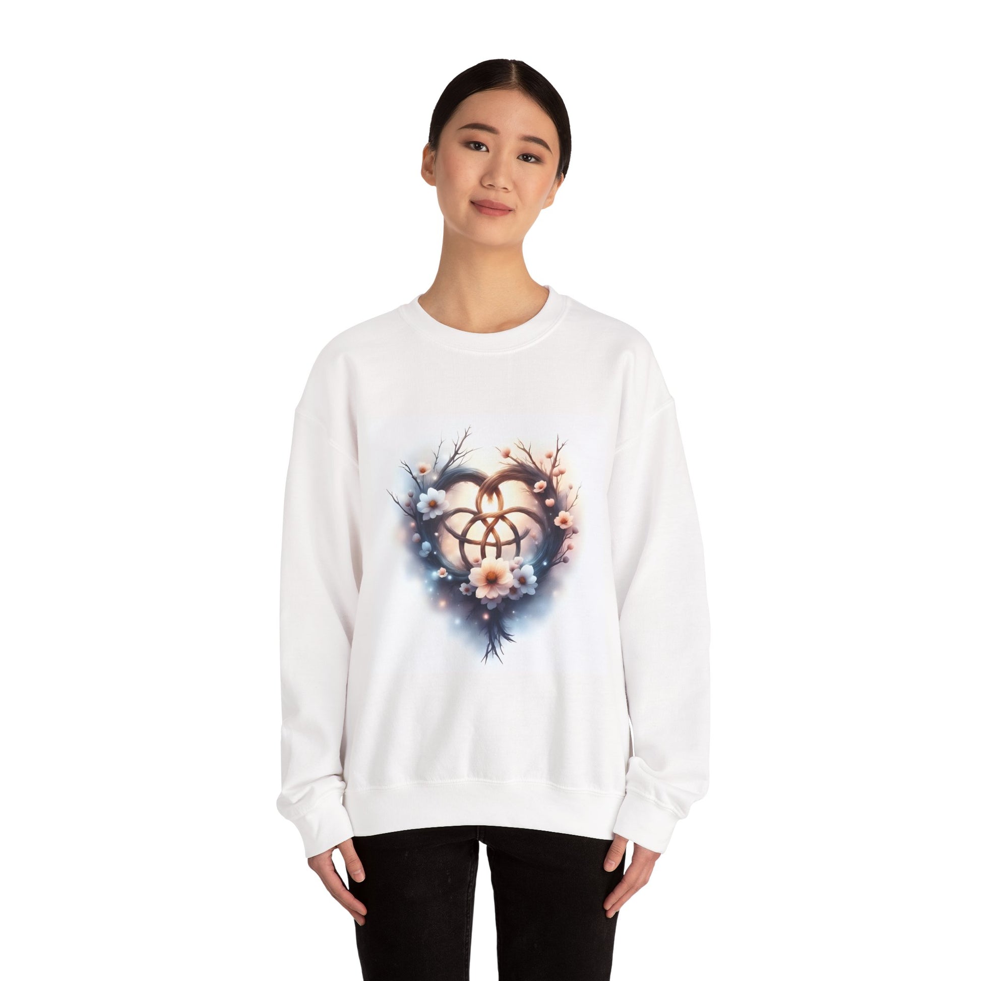 Floral Heart Crewneck Sweatshirt | Cozy Unisex Gift for Nature Lovers, Casual Wear, Spring Fashion, Eco-Friendly Style - Celtic Scents