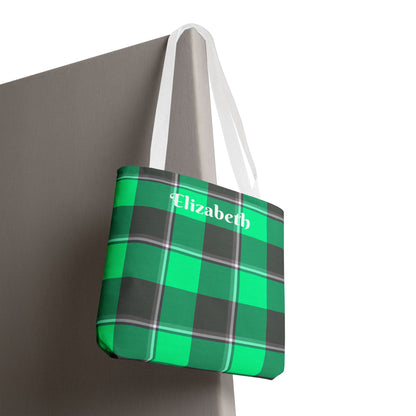 Personalized Green Plaid Tote Bag, Custom Shopping Bag, Eco-Friendly Gift, Beach Bag, Everyday Handbag, Travel Tote - Celtic Scents