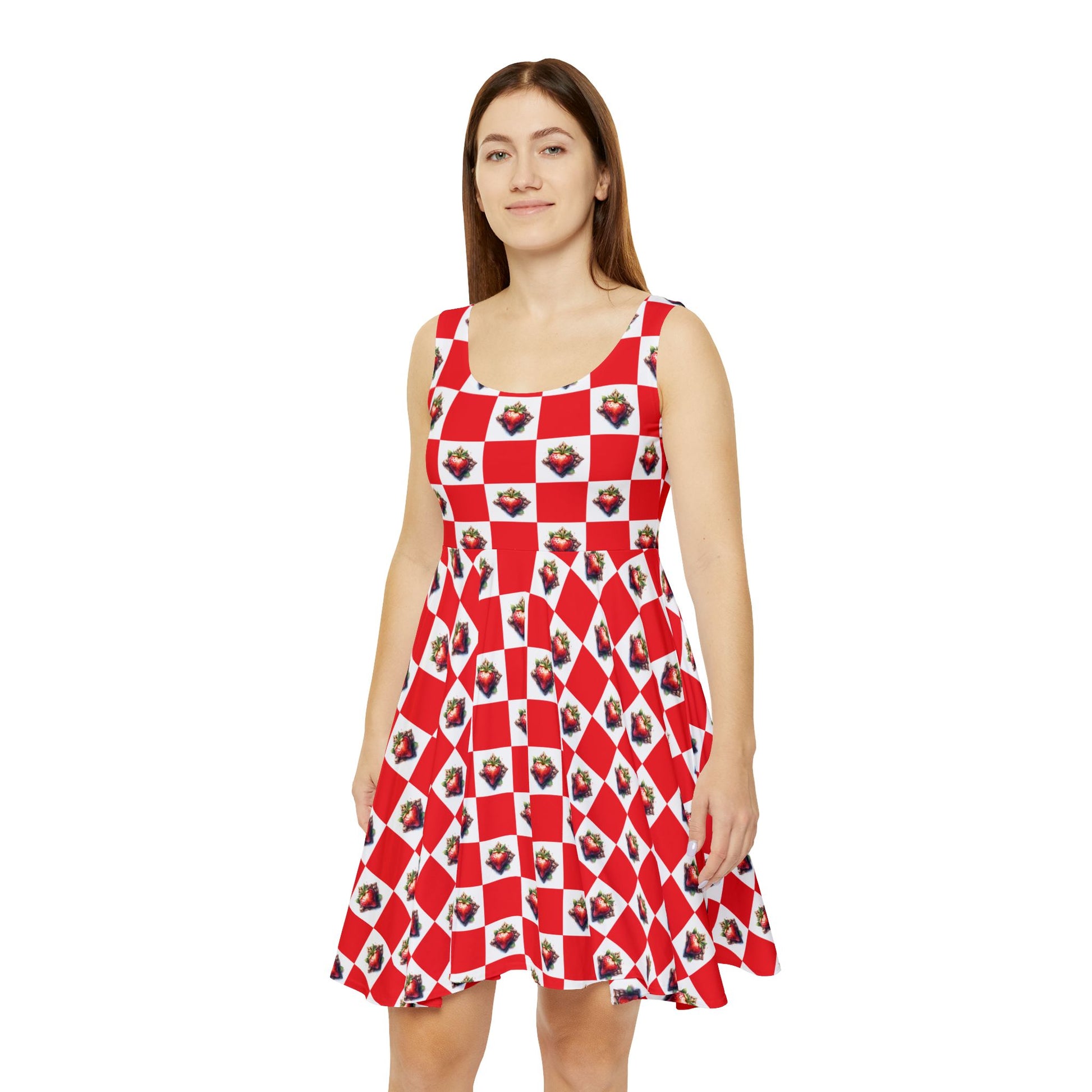 Strawberries Skater Dress, Women's Summer Dress, Casual Dress, Vacation Outfit, Strawberry Print Dress, Festival Wear - Celtic Scents