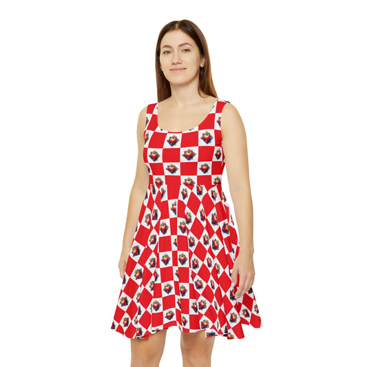 Strawberries Skater Dress, Women's Summer Dress, Casual Dress, Vacation Outfit, Strawberry Print Dress, Festival Wear - Celtic Scents