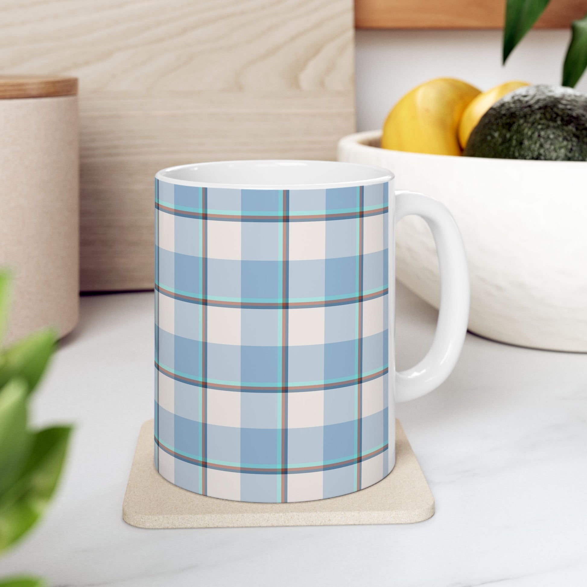 Plaid Ceramic Mug, Blue Checkered Coffee Cup, Cozy Kitchen Decor, Perfect for Gifting, Birthday, Christmas, Everyday Use - Celtic Scents