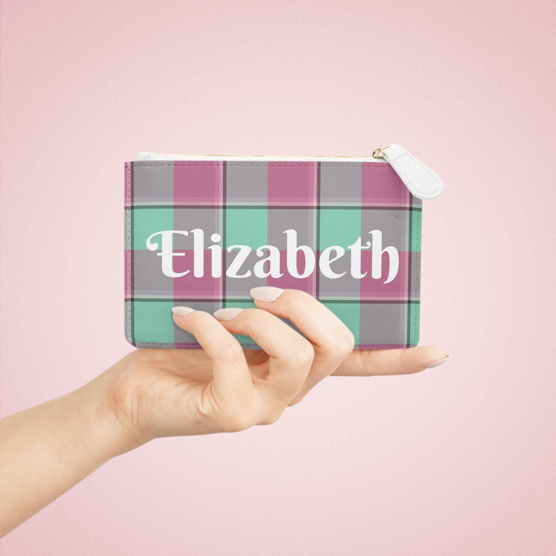 Personalized Plaid Mini Clutch Bag, Stylish Handbag, Gift for Her, Everyday Use, Travel Organizer, Makeup Pouch