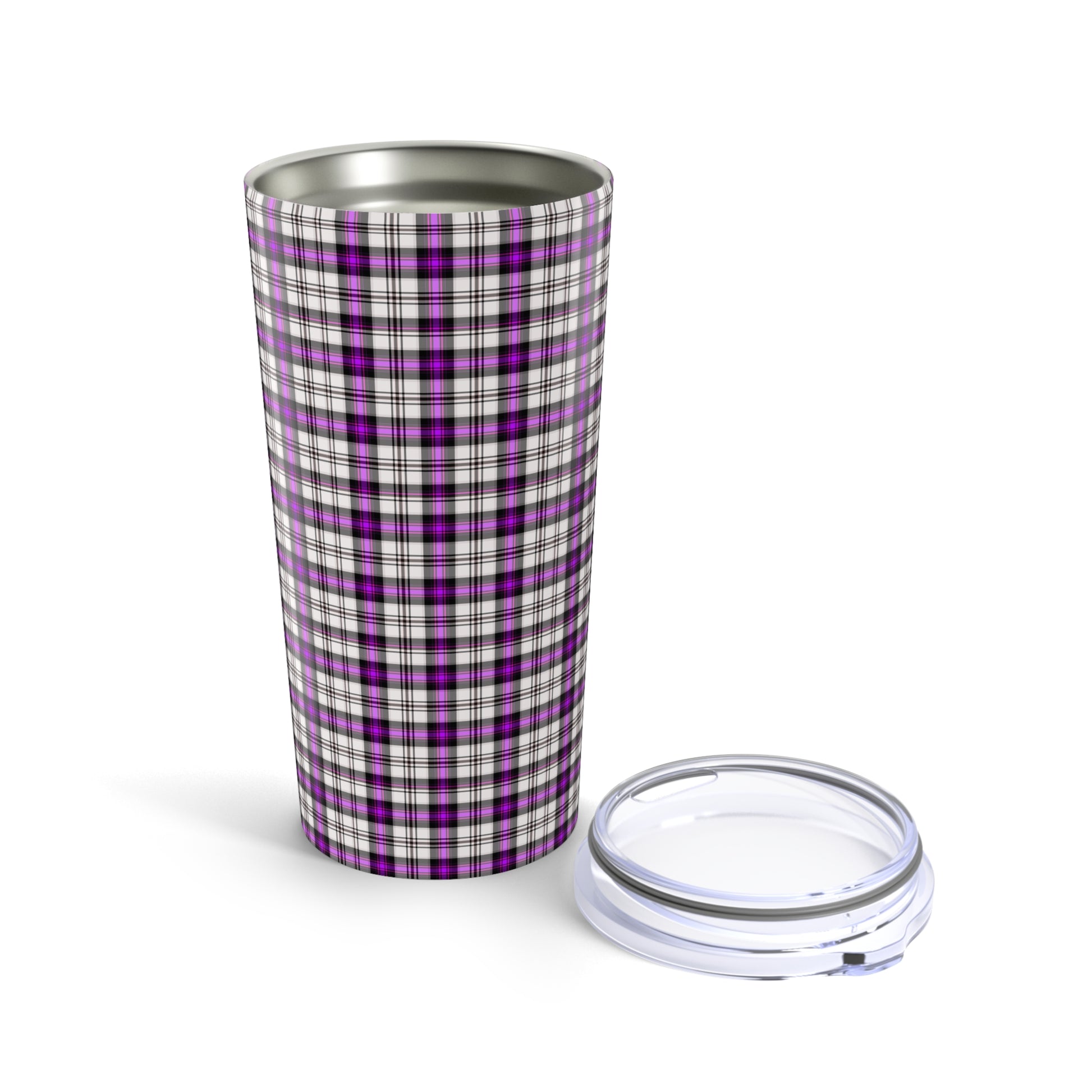 Purple Plaid Tumbler, Stylish Travel Mug for Coffee, Personalized Gift, Drinkware for Home, Outdoor Adventures, Holiday Cheer - Celtic Scents