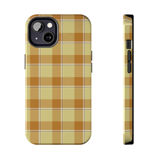 Stylish Autumn Plaid Tough Phone Cases, Trendy Phone Accessories, Durable Phone Protection, Yellow and Brown Plaid, Perfect Gift