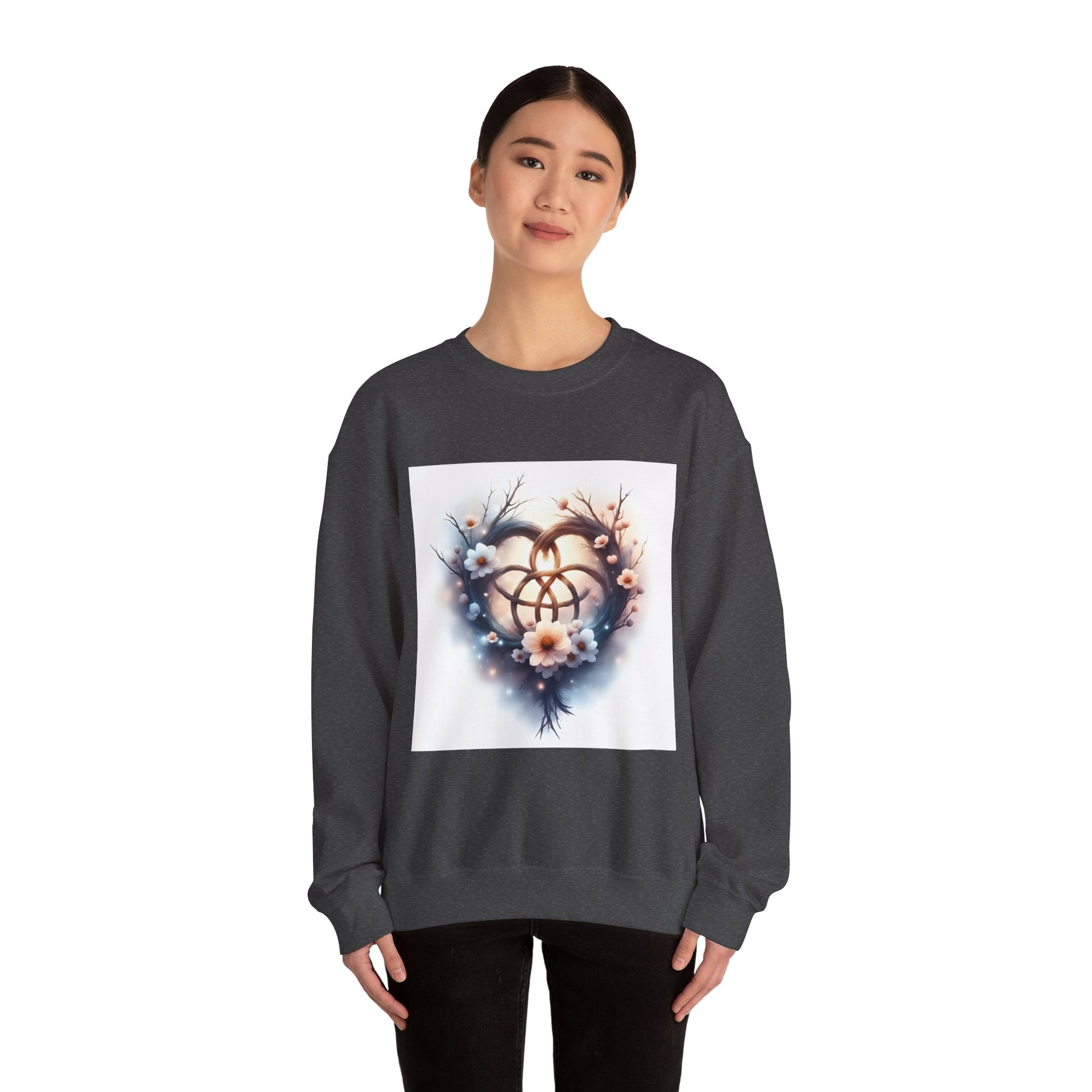 Floral Heart Crewneck Sweatshirt | Cozy Unisex Gift for Nature Lovers, Casual Wear, Spring Fashion, Eco-Friendly Style - Celtic Scents