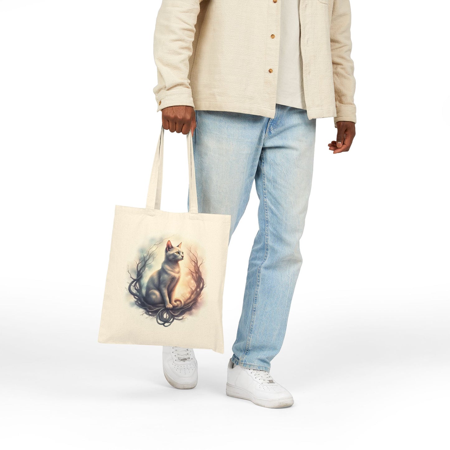 Whimsical Cat Canvas Tote Bag, Cat Lover Gift, Reusable Grocery Bag, Eco-Friendly Shopping Tote, Cute Animal Art Purse - Celtic Scents