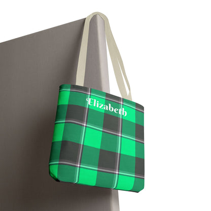 Personalized Green Plaid Tote Bag, Custom Shopping Bag, Eco-Friendly Gift, Beach Bag, Everyday Handbag, Travel Tote - Celtic Scents