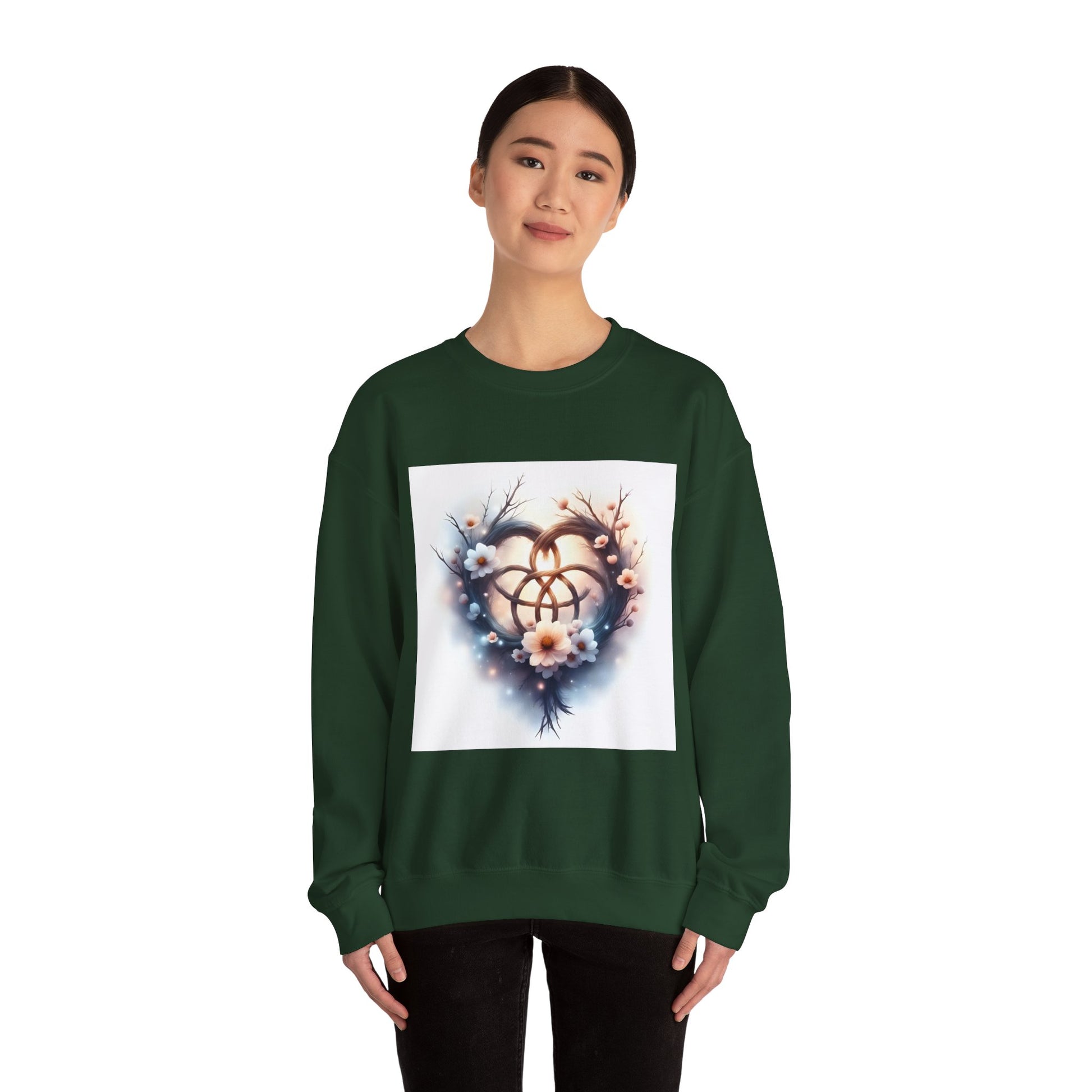 Floral Heart Crewneck Sweatshirt | Cozy Unisex Gift for Nature Lovers, Casual Wear, Spring Fashion, Eco-Friendly Style - Celtic Scents
