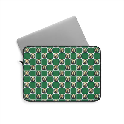 Chic Vintage Cat Laptop Sleeve, Green Checkered Tech Case, Stylish Computer Bag, Unique Gift for Students, Protect your Laptop - Celtic Scents