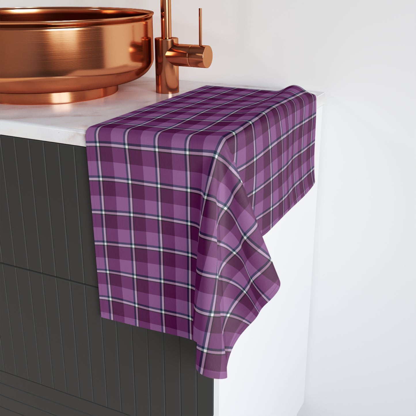 Purple Plaid Hand Towel, Cozy Bathroom Decor, Stylish Kitchen Towel, Farmhouse Accessories, Gift for Homeowner