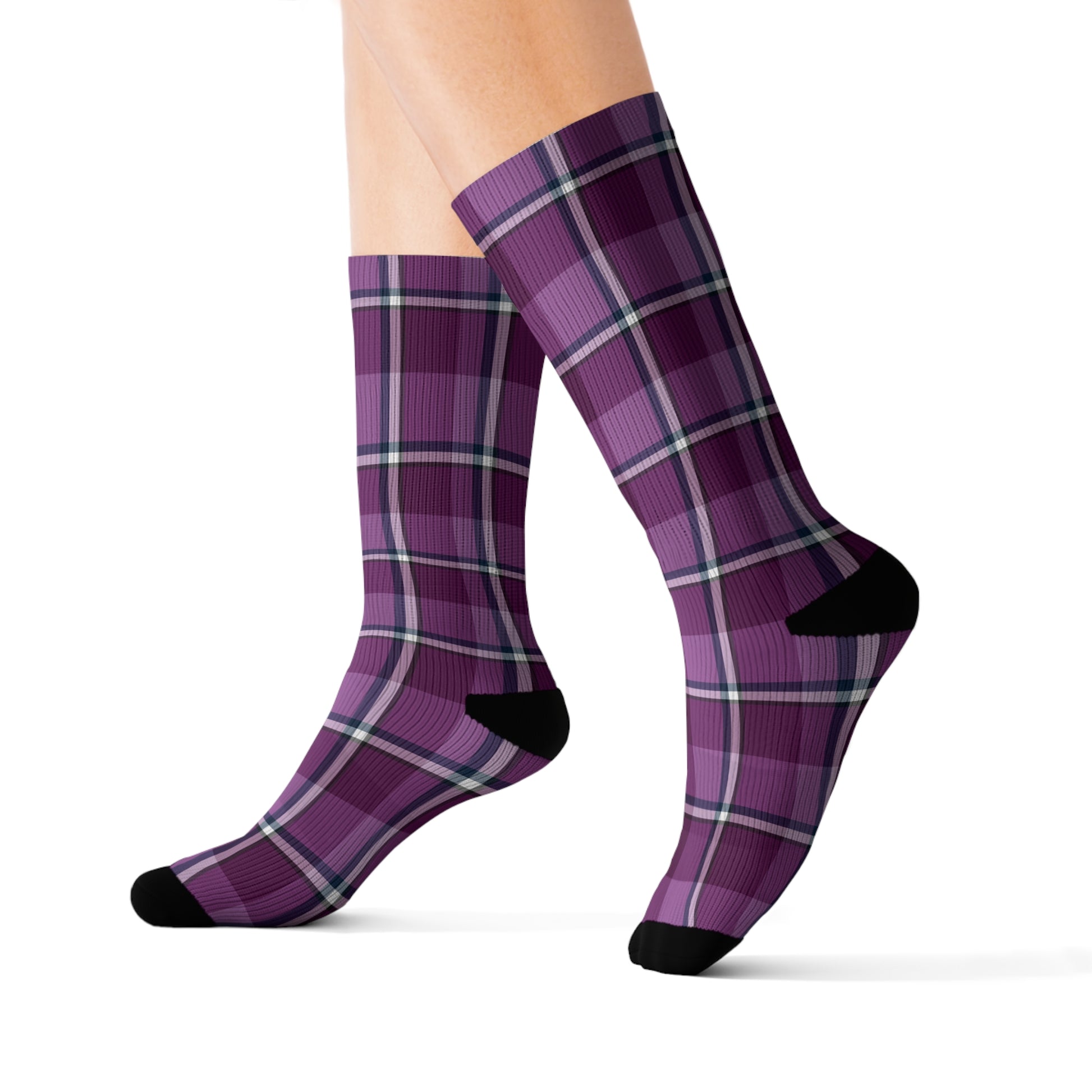 Cozy Plaid Sublimation Socks, Trendy Cotton Blend Footwear, Casual Everyday Wear - Celtic Scents