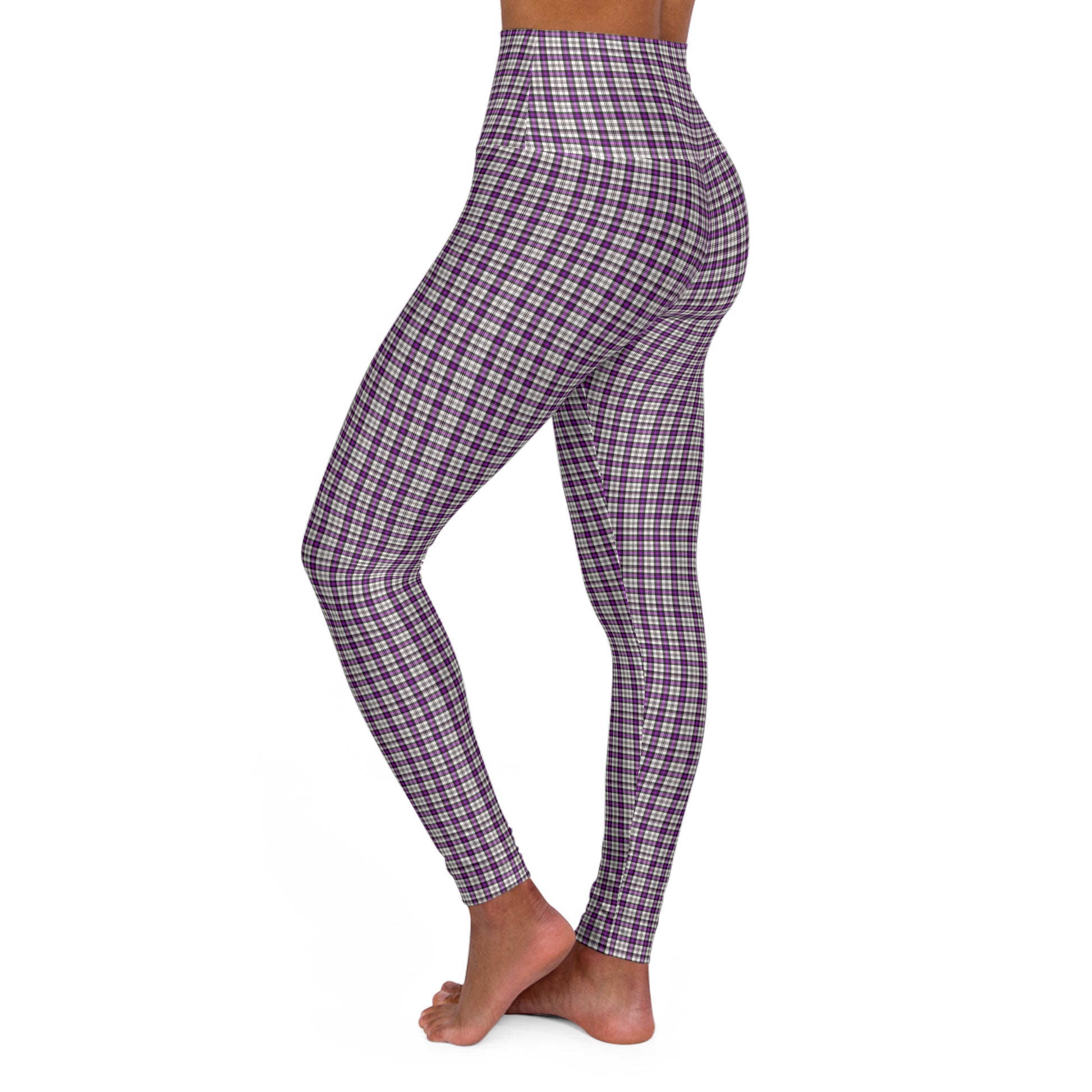 Stylish High Waisted Purple Plaid Yoga Leggings for Comfort and Performance, Workout Leggings, Athletic Wear, Gift for Fitness Enthusiasts - Celtic Scents