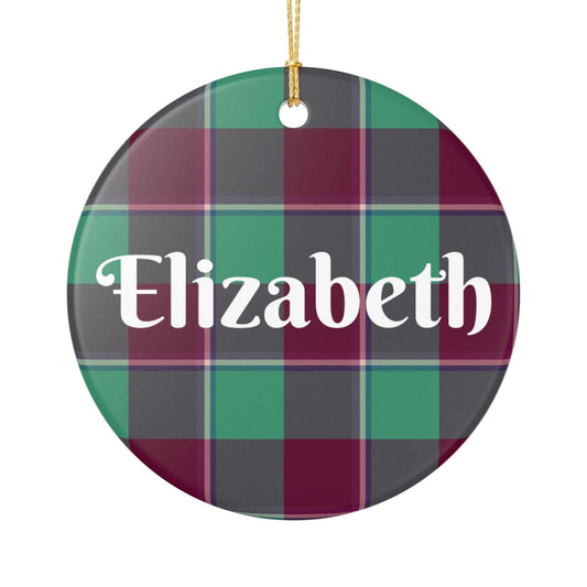 Personalized Plaid Ceramic Ornament, Custom Christmas Decoration, Holiday Gift, Keepsake, Name Ornament, Home Decor