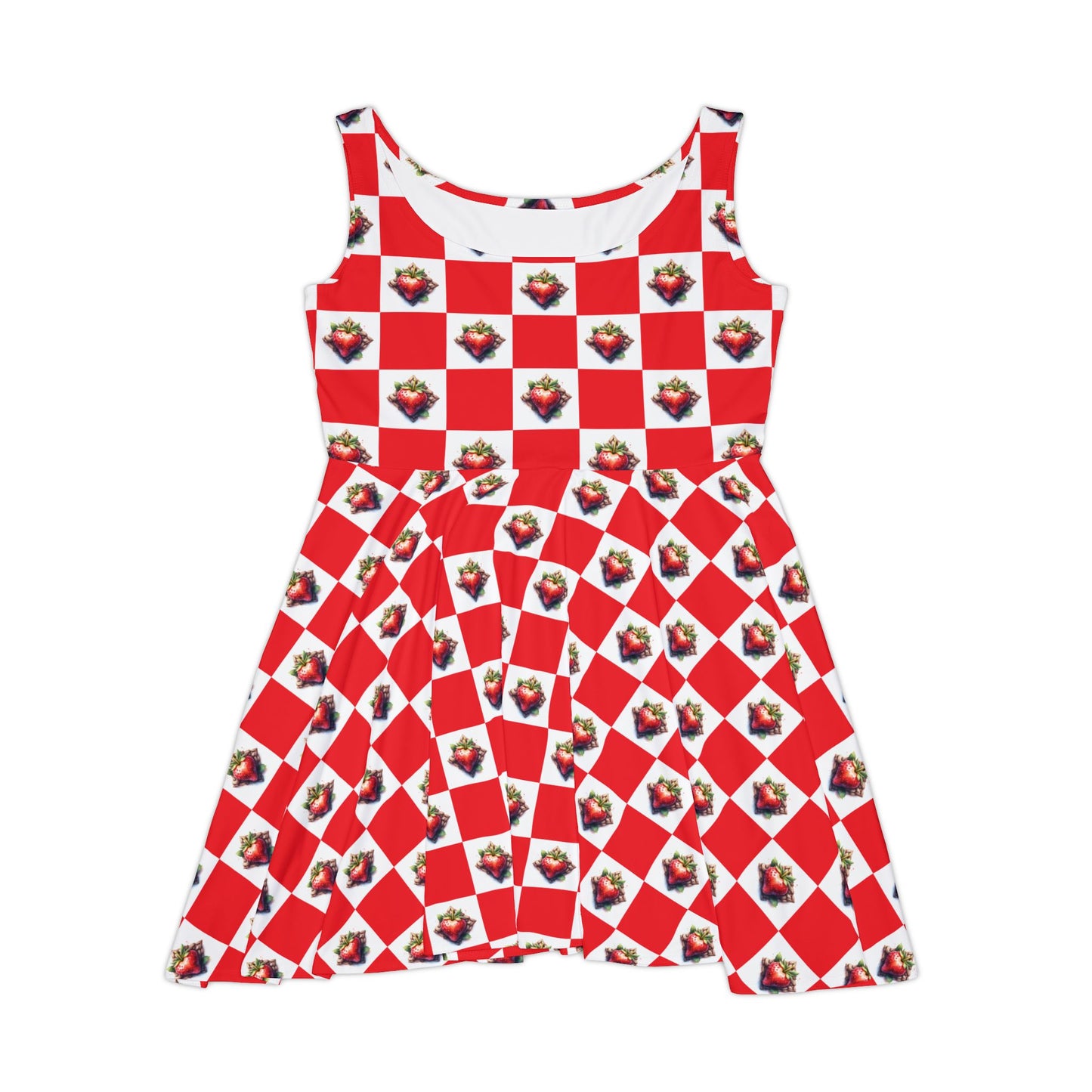 Strawberries Skater Dress, Women's Summer Dress, Casual Dress, Vacation Outfit, Strawberry Print Dress, Festival Wear - Celtic Scents