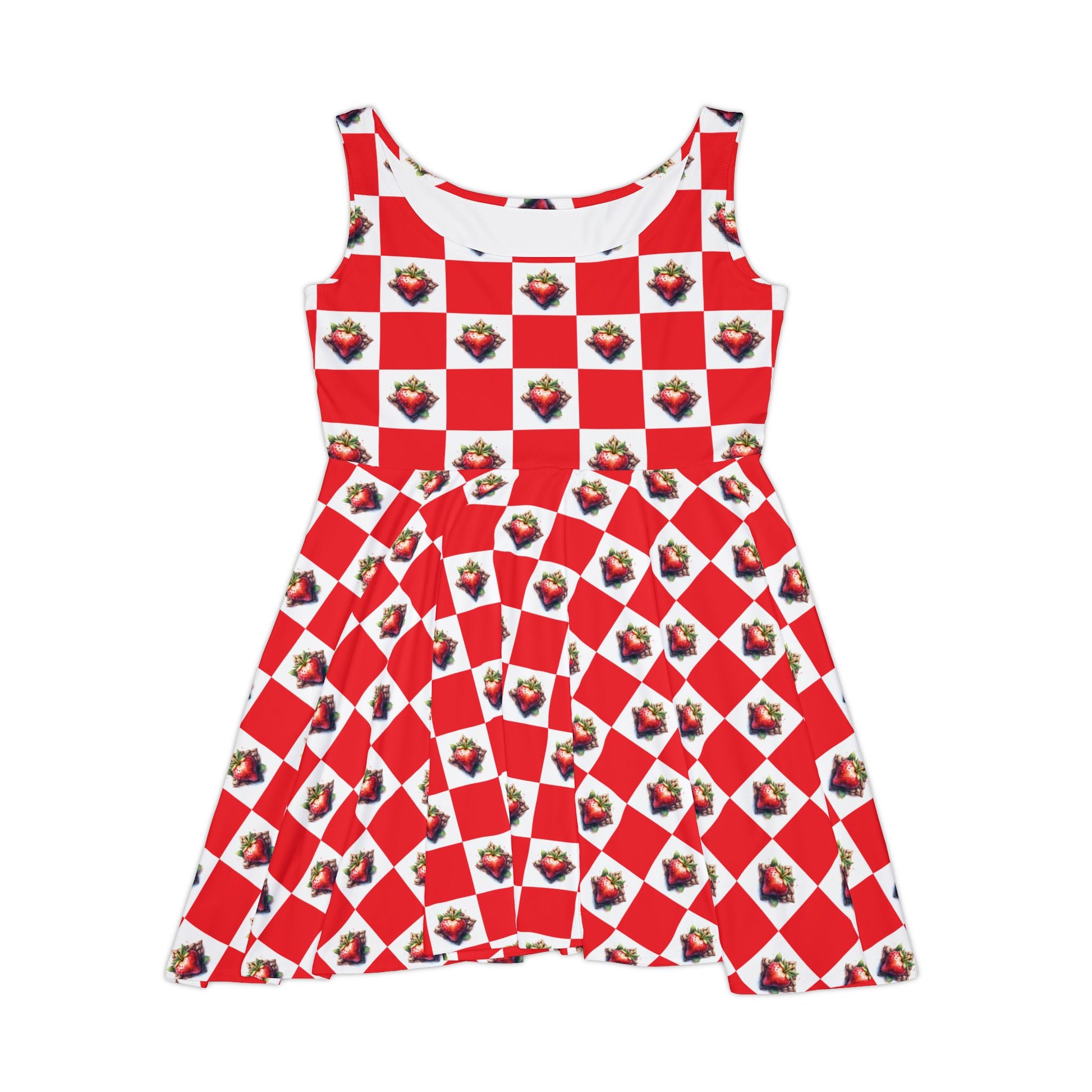 Strawberries Skater Dress, Women's Summer Dress, Casual Dress, Vacation Outfit, Strawberry Print Dress, Festival Wear - Celtic Scents