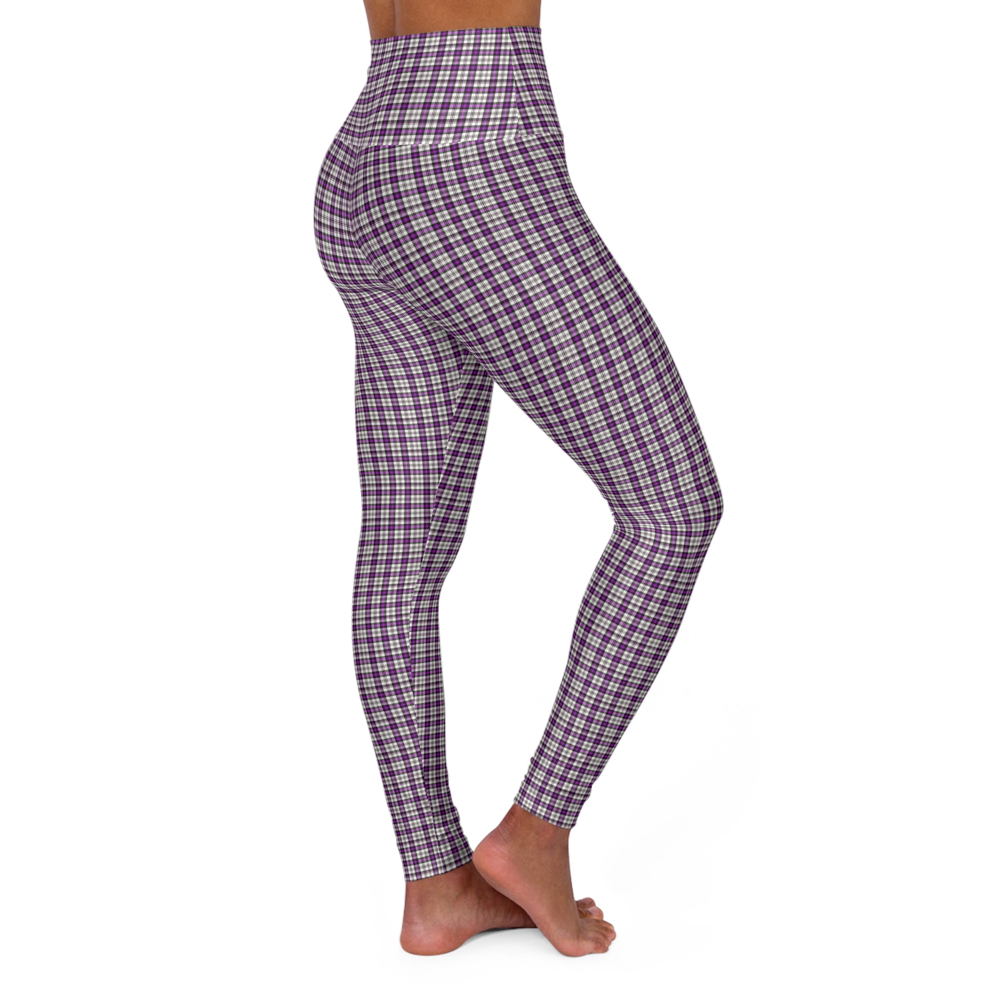 Stylish High Waisted Purple Plaid Yoga Leggings for Comfort and Performance, Workout Leggings, Athletic Wear, Gift for Fitness Enthusiasts - Celtic Scents