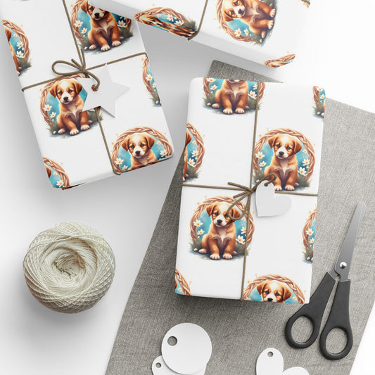 Puppy Design Wrapping Paper, Gift Wrap, Dog Lover Gift, Birthday Wrap, Holiday Packaging