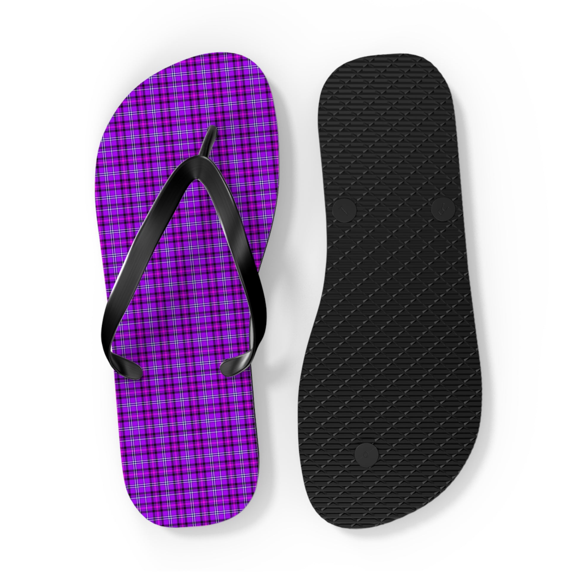 Stylish Purple Plaid Flip Flops | Summer Footwear for Beach, Pool Parties, Vacation, Travel, Casual Wear - Celtic Scents