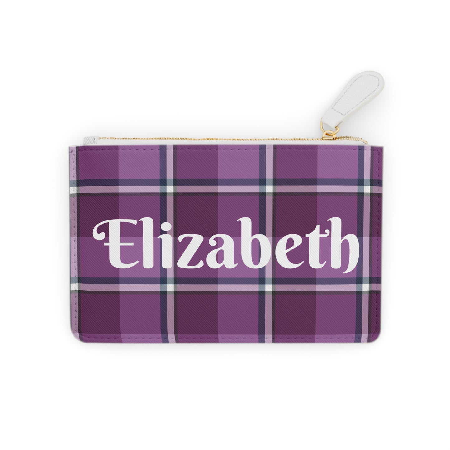 Personalized Mini Clutch Bag in Purple Plaid, Chic Makeup Pouch, Custom Name Wallet - Celtic Scents
