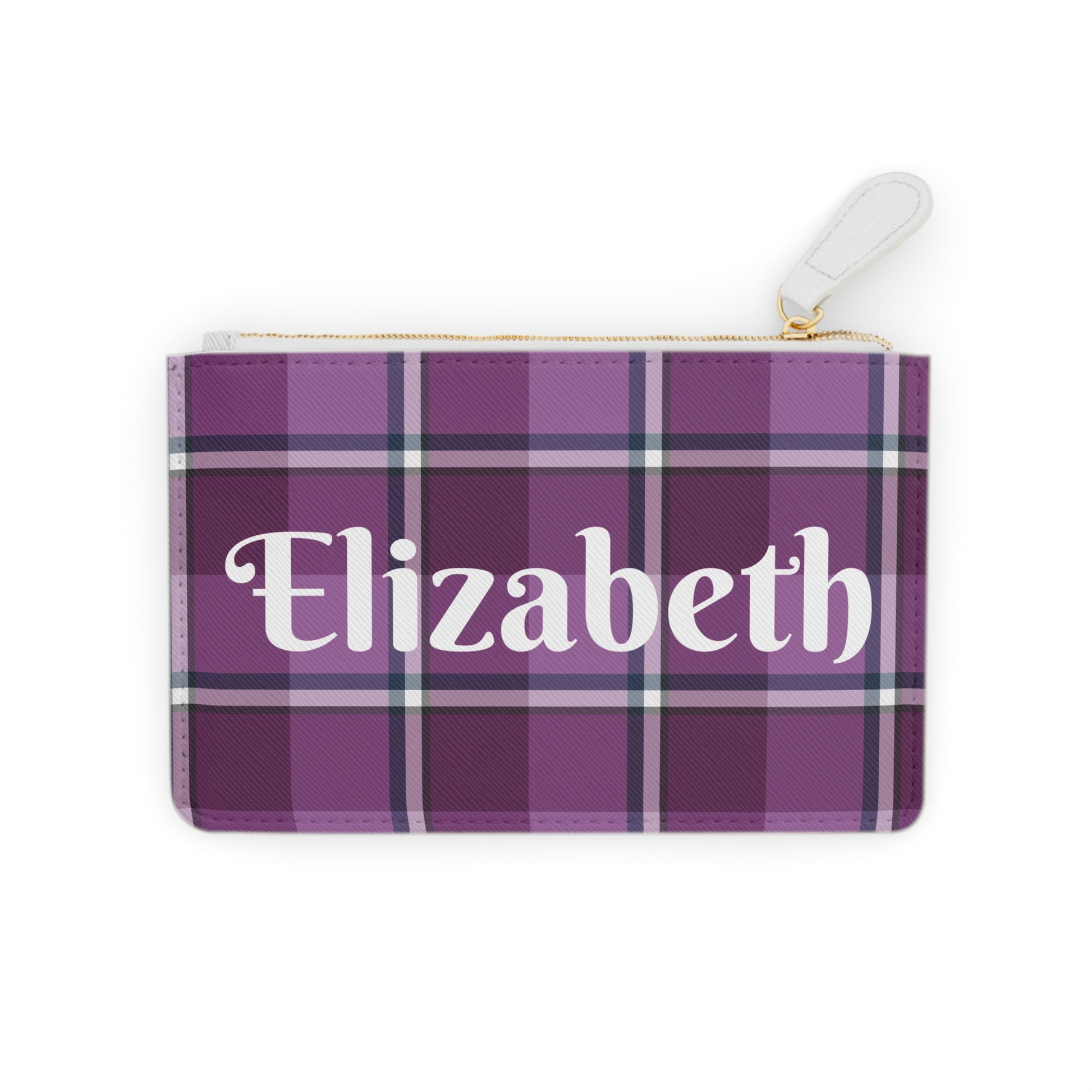Personalized Mini Clutch Bag in Purple Plaid, Chic Makeup Pouch, Custom Name Wallet - Celtic Scents