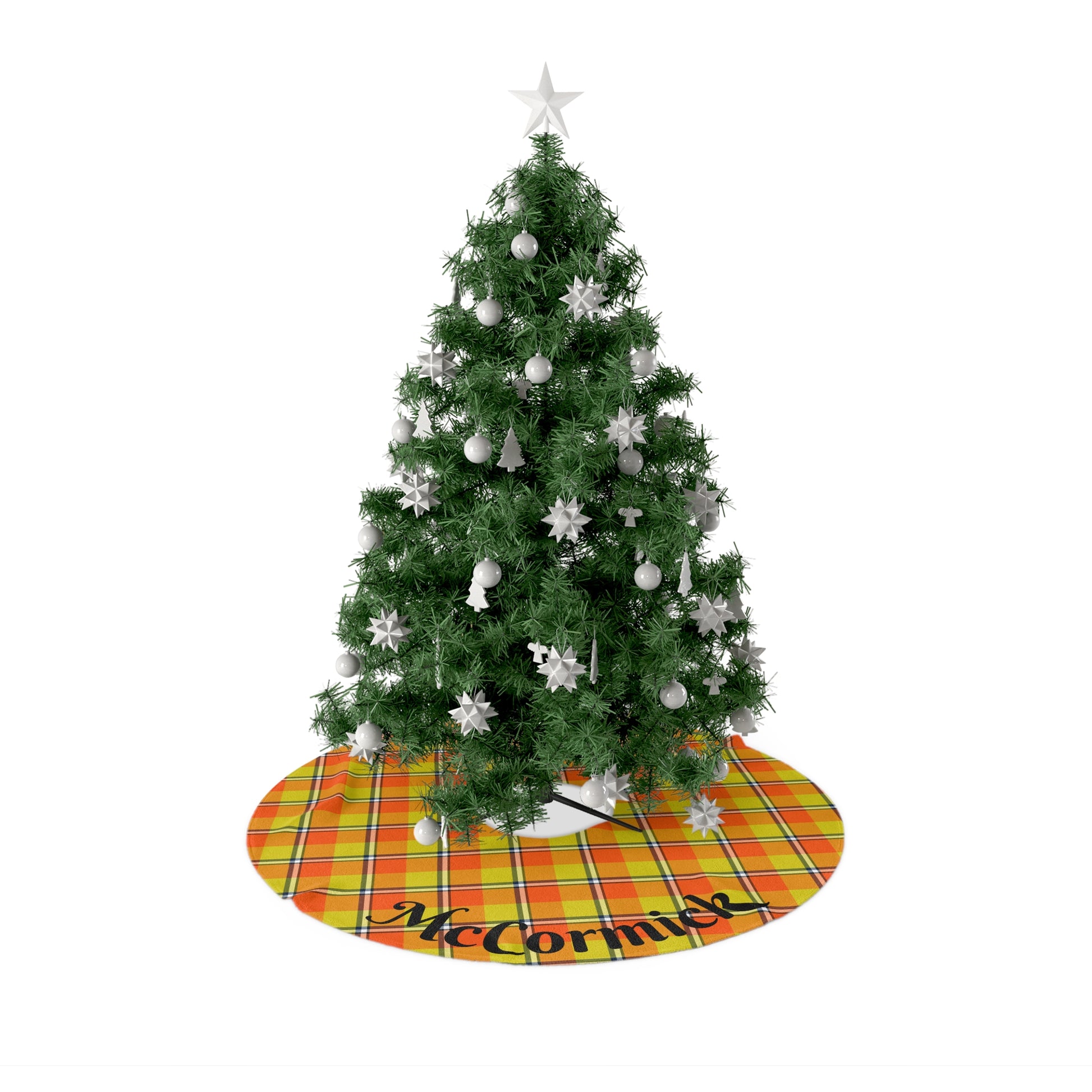 Plaid Christmas Tree Skirt, Festive Holiday Decor, Personalized Tree Skirts, Tartan Skirt for Xmas, Orange and Black Plaid - Celtic Scents