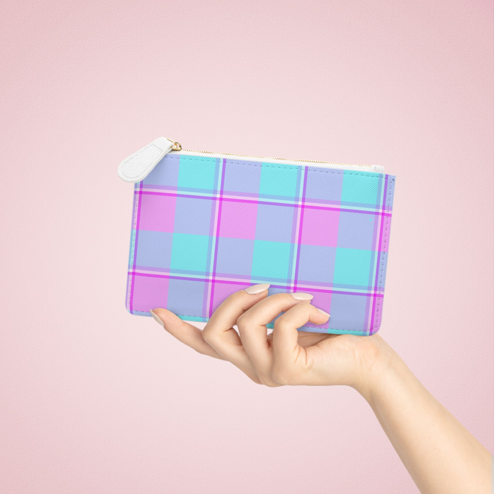 Personalized Mini Clutch Bag in Pastel Plaid, Fashion Accessory, Gift for Her, Stylish Organizer, Birthday Gift, Summer Essentials - Celtic Scents